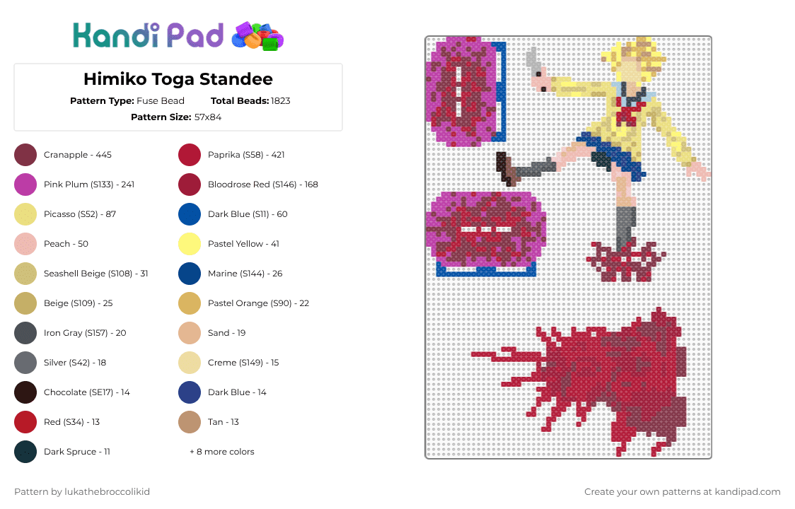 Himiko Toga Standee - Fuse Bead Pattern by lukathebroccolikid on Kandi Pad - brown,red,beige,pink