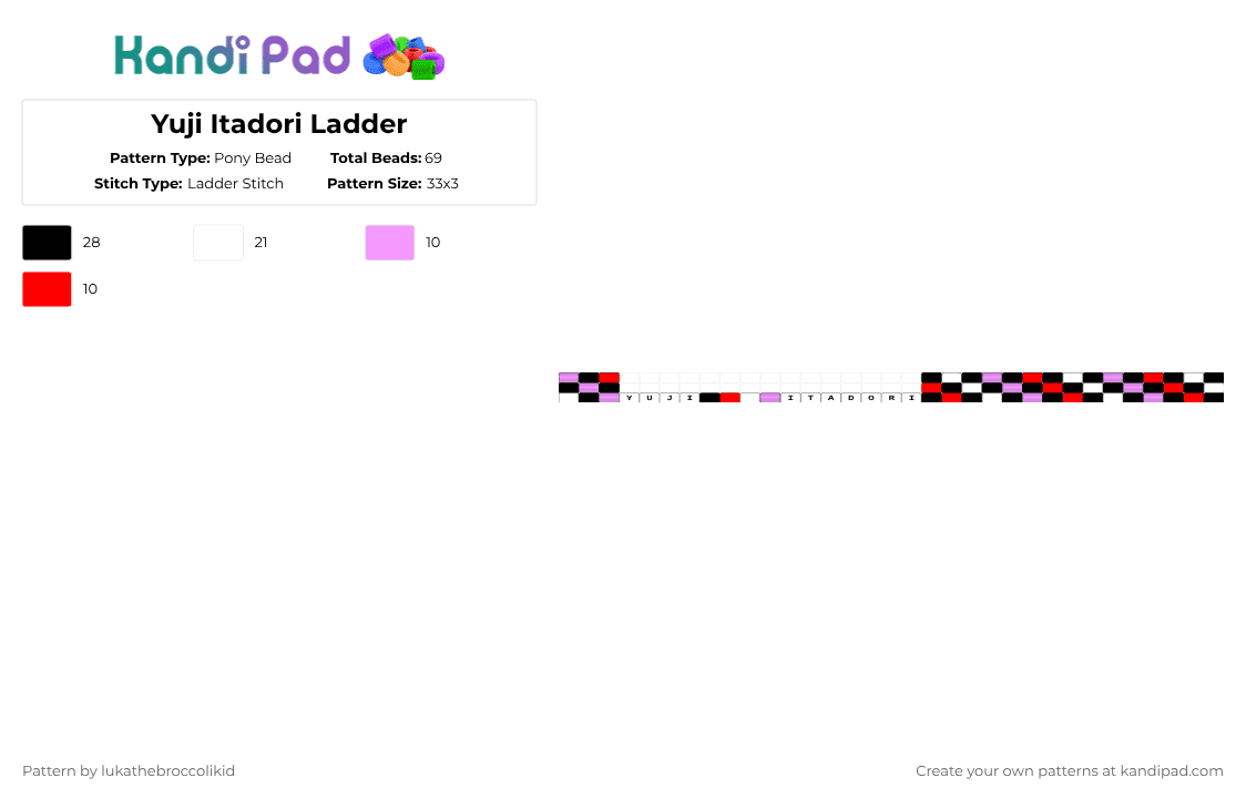 Yuji Pattern Yuji Itadori Ladder Pony Bead Pattern - Kandi Pad | Kandi Patterns ...