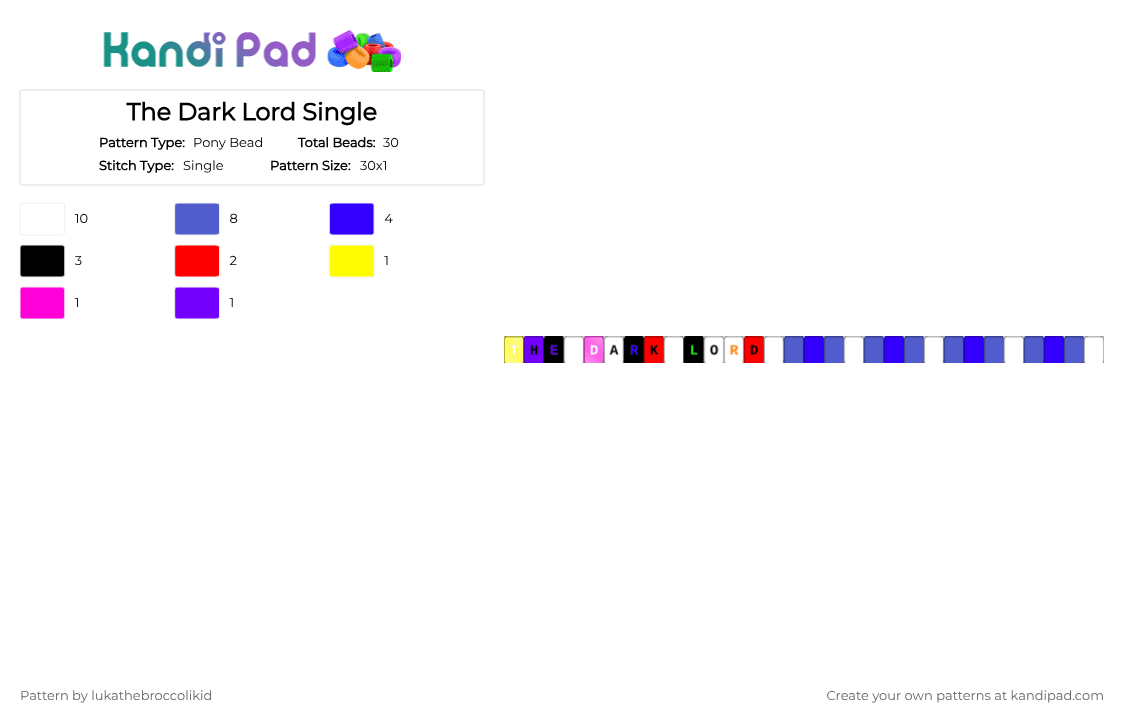The Dark Lord Single - Pony Bead Pattern by lukathebroccolikid on Kandi Pad - purple,blue