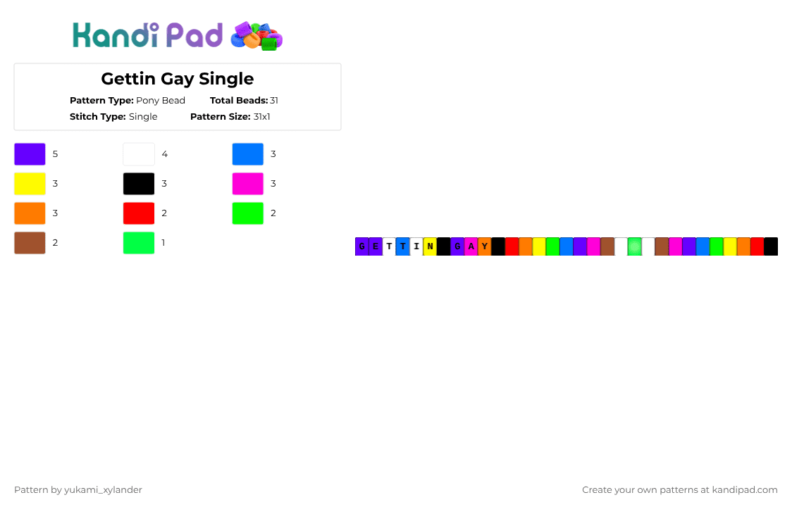 Gettin Gay Single - Pony Bead Pattern by lukathebroccolikid on Kandi Pad - purple,red