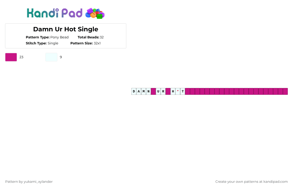Damn Ur Hot Single - Pony Bead Pattern by lukathebroccolikid on Kandi Pad - white,pink