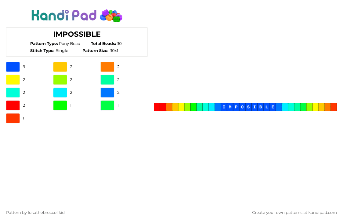 IMPOSSIBLE - Pony Bead Pattern by lukathebroccolikid on Kandi Pad - yellow,green,teal,blue