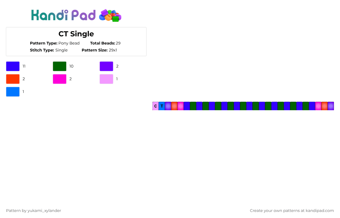 CT Single - Pony Bead Pattern by lukathebroccolikid on Kandi Pad - purple,green