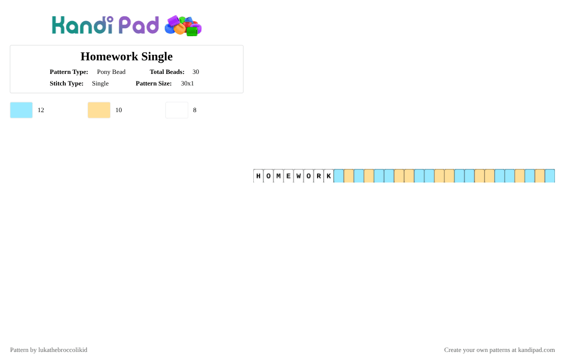 Homework Single - Pony Bead Pattern by lukathebroccolikid on Kandi Pad - light blue,yellow