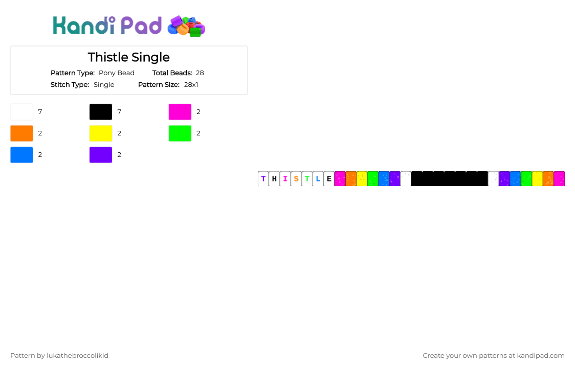 Thistle Single - Pony Bead Pattern by lukathebroccolikid on Kandi Pad - white,orange,green,purple,colorful