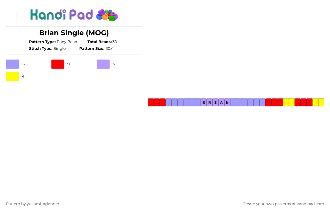 Brian Single (MOG) - Pony Bead Pattern by lukathebroccolikid on Kandi Pad - pink