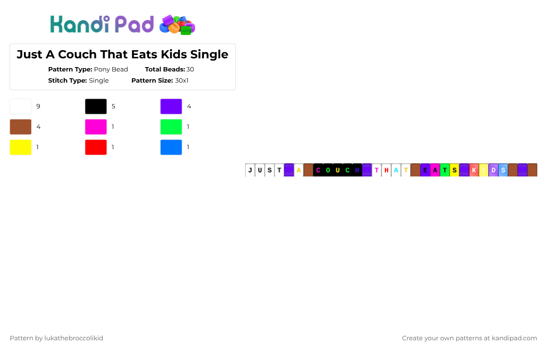Just A Couch That Eats Kids Single - Pony Bead Pattern by lukathebroccolikid on Kandi Pad - purple,red