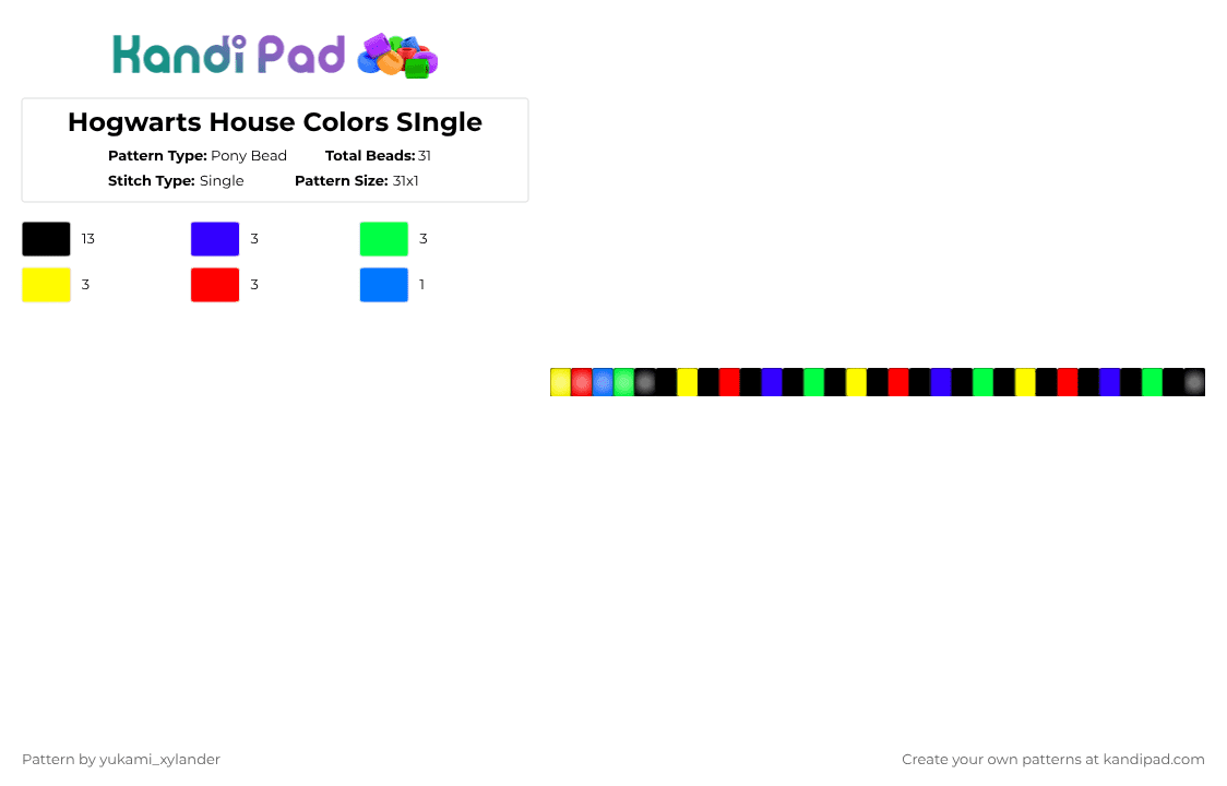 Hogwarts House Colors SIngle - Pony Bead Pattern by lukathebroccolikid on Kandi Pad - black,red,purple,colorful