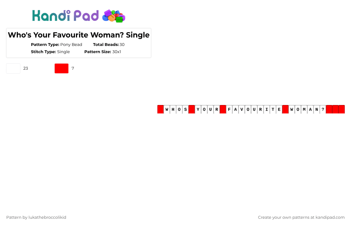 Who\'s Your Favourite Woman? Single - Pony Bead Pattern by lukathebroccolikid on Kandi Pad - white
