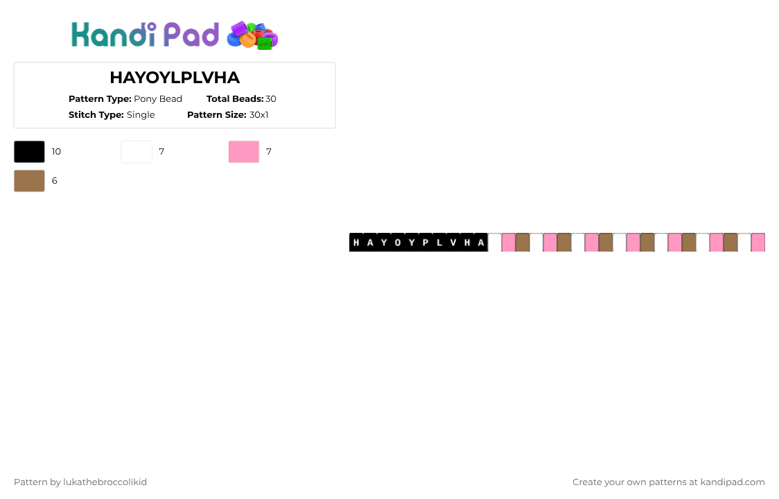 HAYOYLPLVHA - Pony Bead Pattern by lukathebroccolikid on Kandi Pad - pink,tan