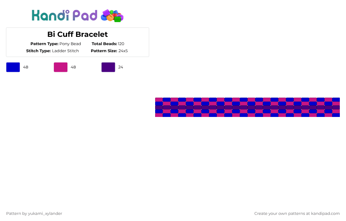 Bi Cuff Bracelet - Pony Bead Pattern by lukathebroccolikid on Kandi Pad - purple,pink