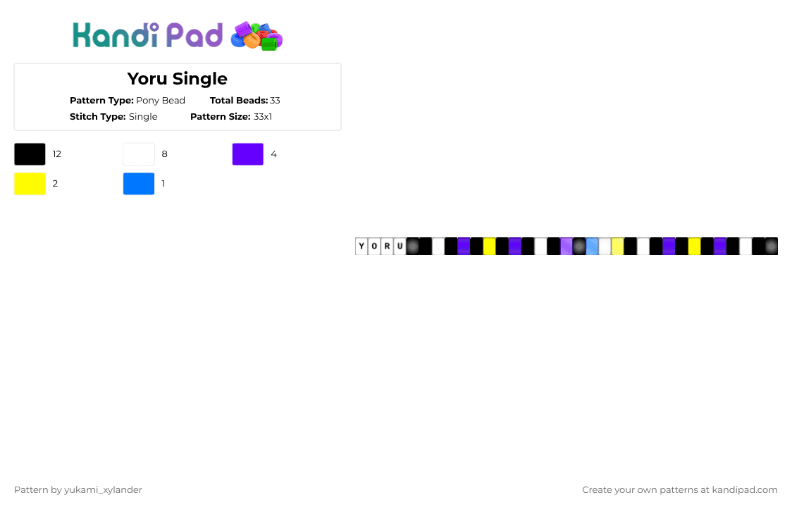 Yoru Single - Pony Bead Pattern by lukathebroccolikid on Kandi Pad - purple,yellow
