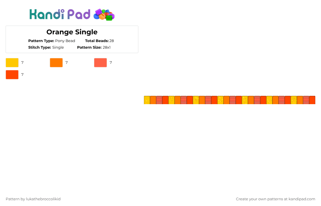 Orange Single - Pony Bead Pattern by lukathebroccolikid on Kandi Pad - red