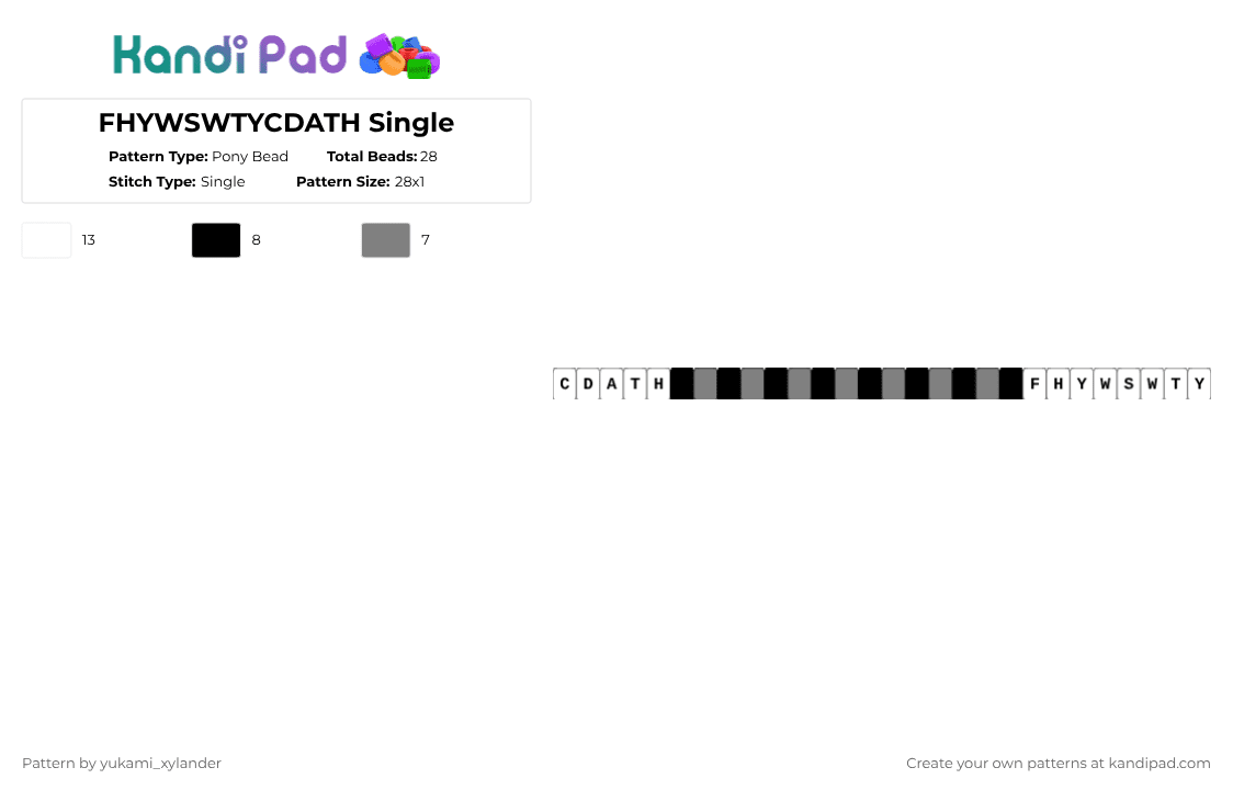 FHYWSWTYCDATH Single - Pony Bead Pattern by lukathebroccolikid on Kandi Pad - gray,white