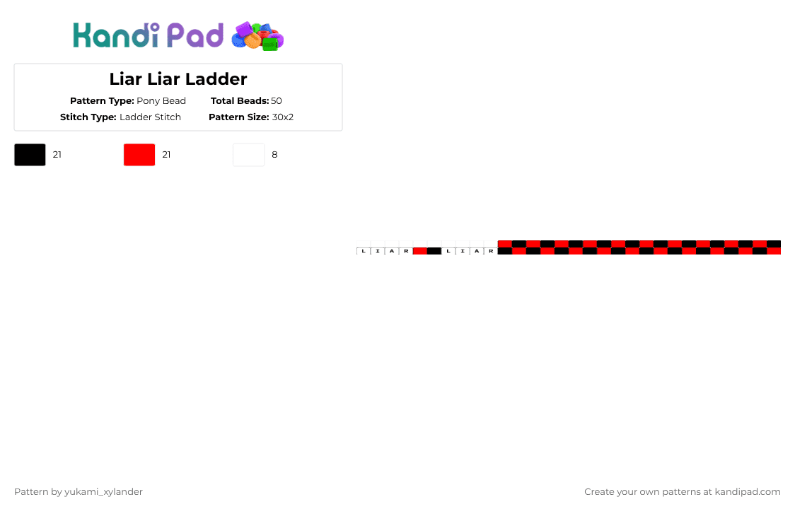 Liar Liar Ladder - Pony Bead Pattern by lukathebroccolikid on Kandi Pad - white,red