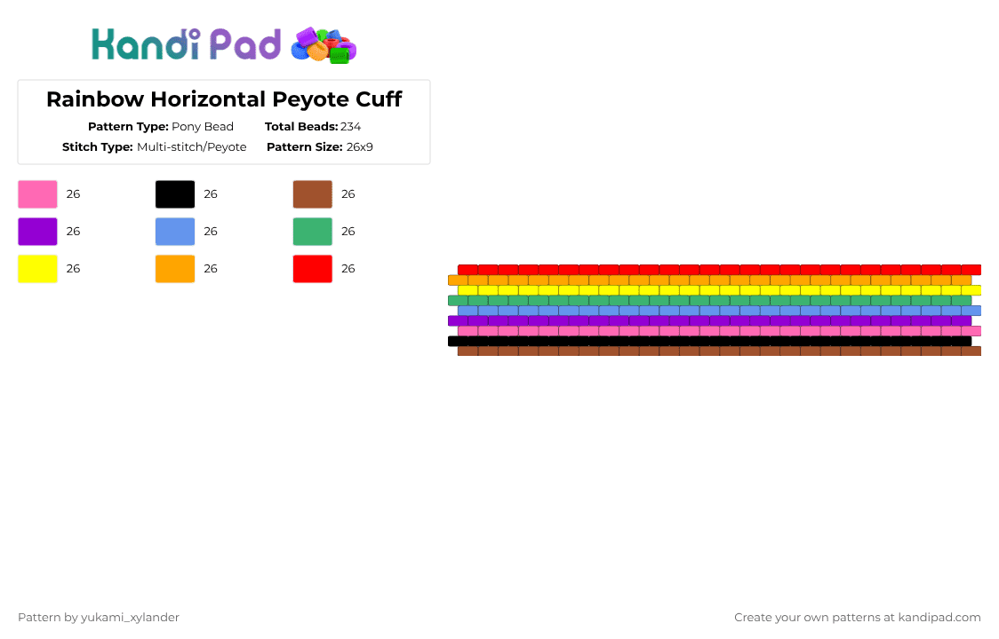 Rainbow Horizontal Peyote Cuff - Pony Bead Pattern by lukathebroccolikid on Kandi Pad - red