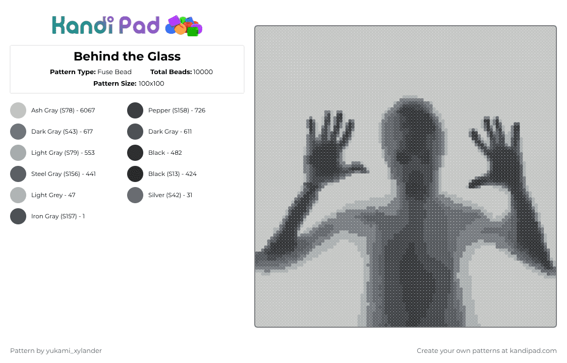 Behind the Glass - Fuse Bead Pattern by lukathebroccolikid on Kandi Pad - beige,cotdhalloween2025