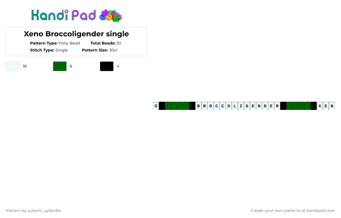 Xeno Broccoligender single - Pony Bead Pattern by lukathebroccolikid on Kandi Pad - white,green