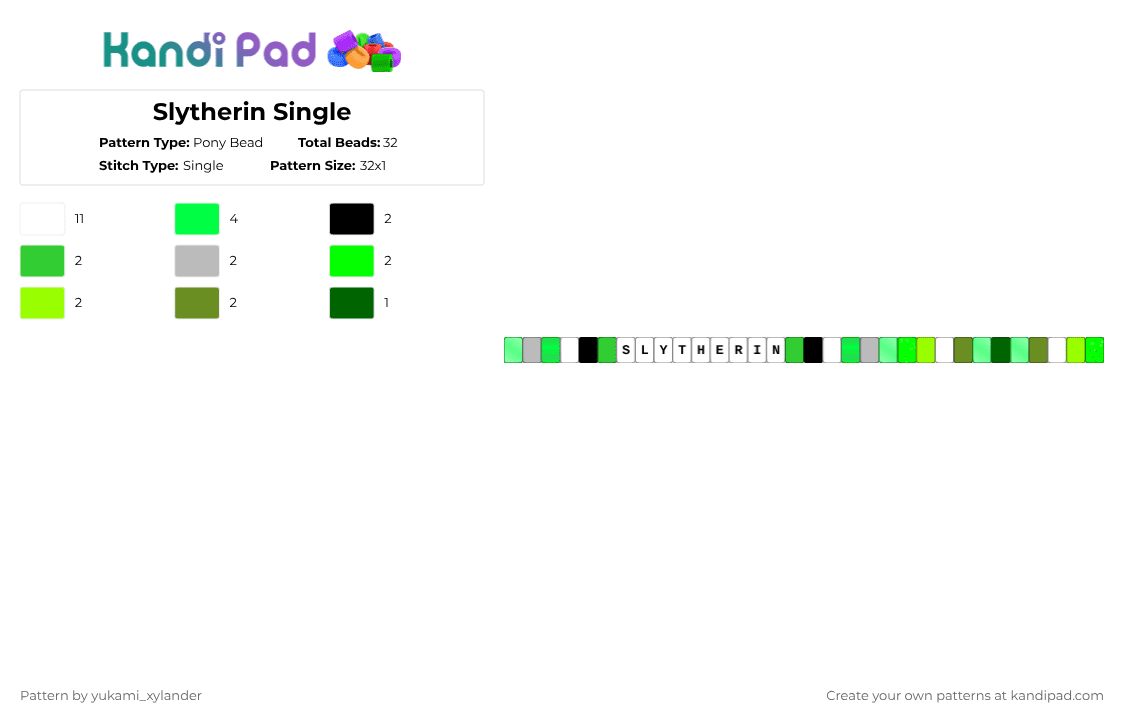 Slytherin Single - Pony Bead Pattern by lukathebroccolikid on Kandi Pad - green