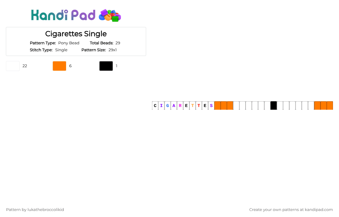 Cigarettes Single - Pony Bead Pattern by lukathebroccolikid on Kandi Pad - white