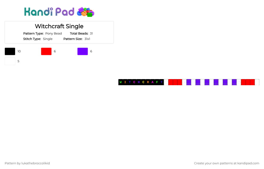 Witchcraft Single - Pony Bead Pattern by lukathebroccolikid on Kandi Pad - red,purple