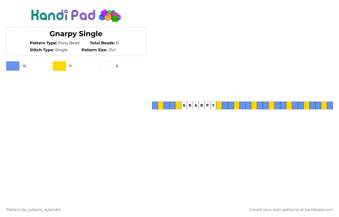 Gnarpy Single - Pony Bead Pattern by lukathebroccolikid on Kandi Pad - yellow,light blue