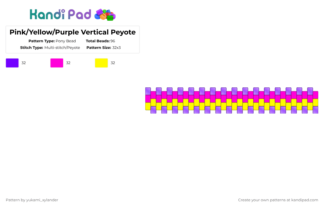 Pink/Yellow/Purple Vertical Peyote - Pony Bead Pattern by lukathebroccolikid on Kandi Pad - purple,pink,yellow