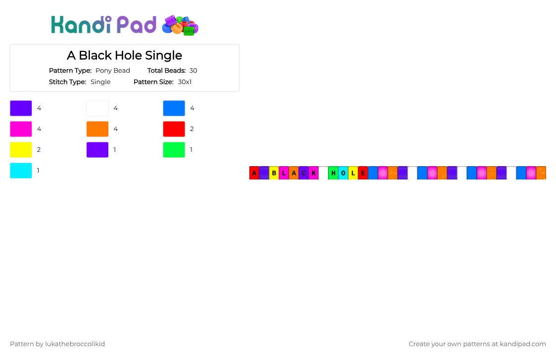 A Black Hole Single - Pony Bead Pattern by lukathebroccolikid on Kandi Pad - pink,orange,purple,blue