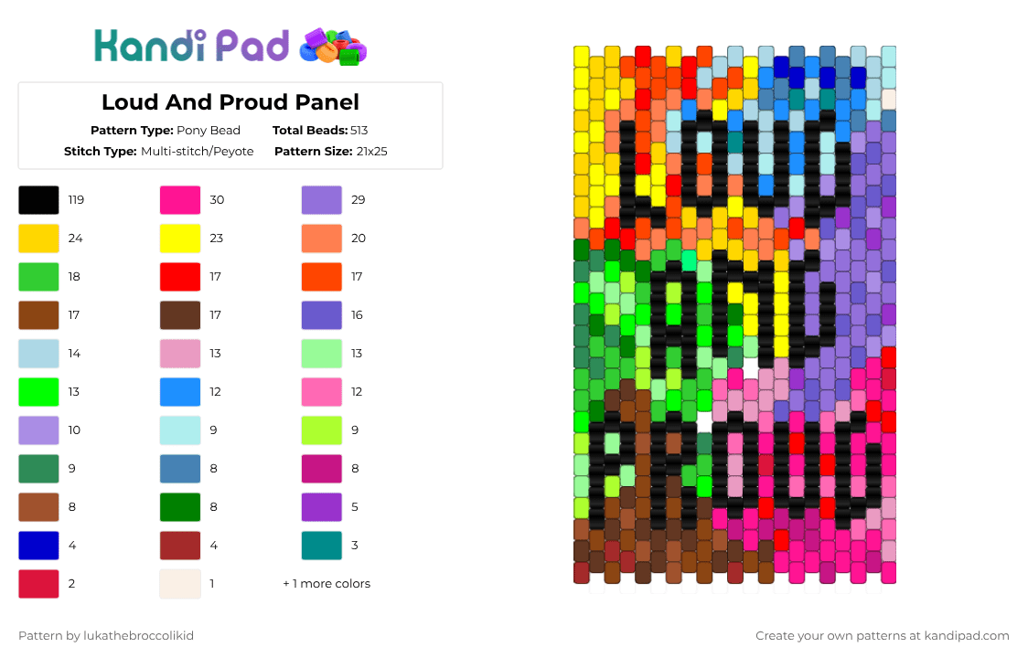 Loud And Proud Panel - Pony Bead Pattern by lukathebroccolikid on Kandi Pad - light blue,red,green,colorful