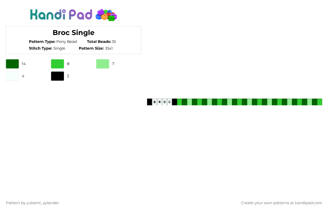 Broc Single - Pony Bead Pattern by lukathebroccolikid on Kandi Pad - green