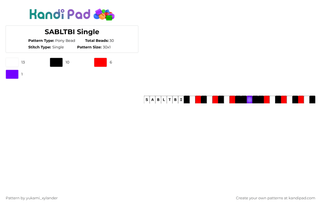 SABLTBI Single - Pony Bead Pattern by lukathebroccolikid on Kandi Pad - white,red