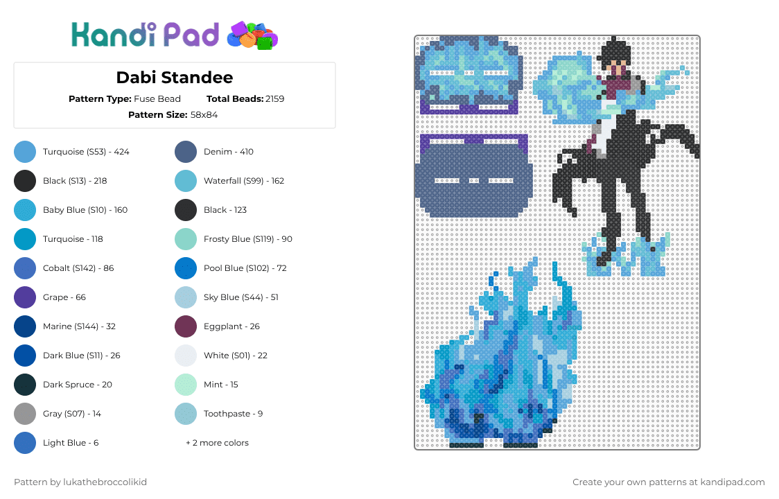 Dabi Standee - Fuse Bead Pattern by lukathebroccolikid on Kandi Pad - light blue,blue