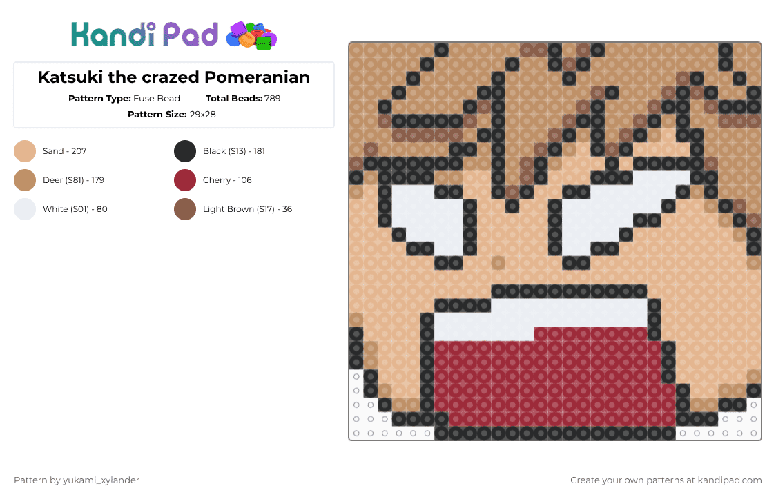 Katsuki the crazed Pomeranian - Fuse Bead Pattern by lukathebroccolikid on Kandi Pad - tan,beige