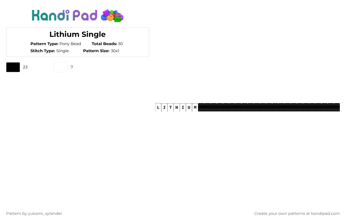Lithium Single - Pony Bead Pattern by lukathebroccolikid on Kandi Pad - black