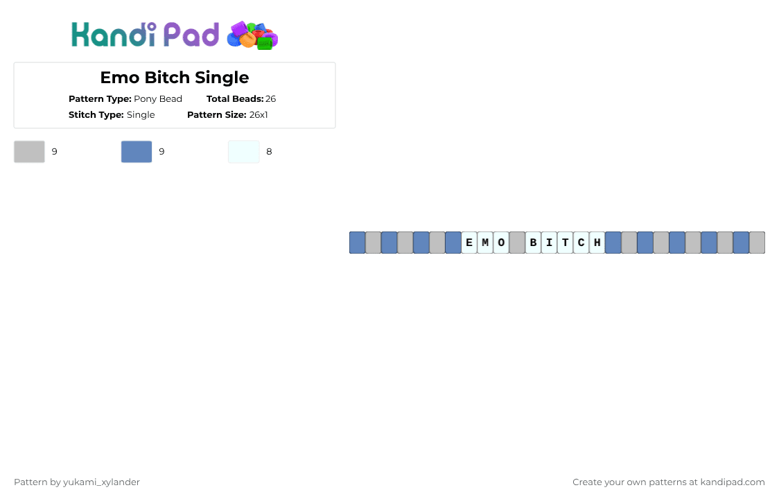 Emo Bitch Single - Pony Bead Pattern by lukathebroccolikid on Kandi Pad - beige,blue