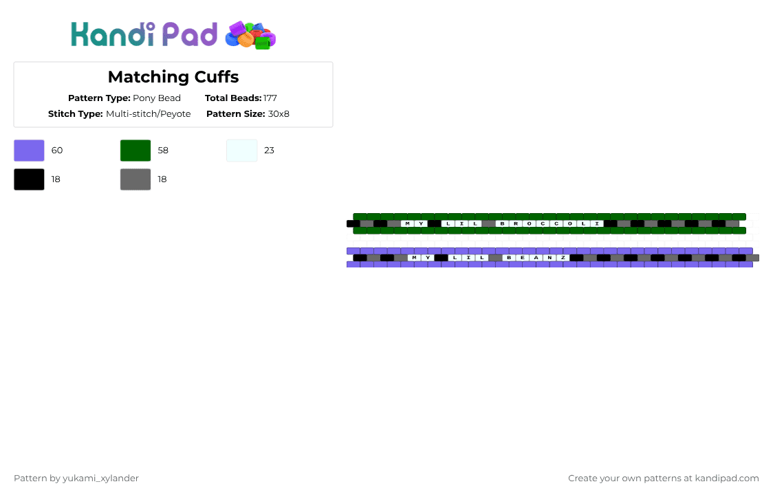 Matching Cuffs - Pony Bead Pattern by lukathebroccolikid on Kandi Pad - green,blue