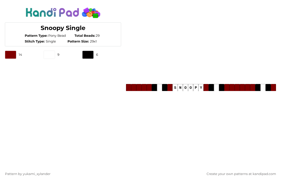 Snoopy Single - Pony Bead Pattern by lukathebroccolikid on Kandi Pad - white,brown