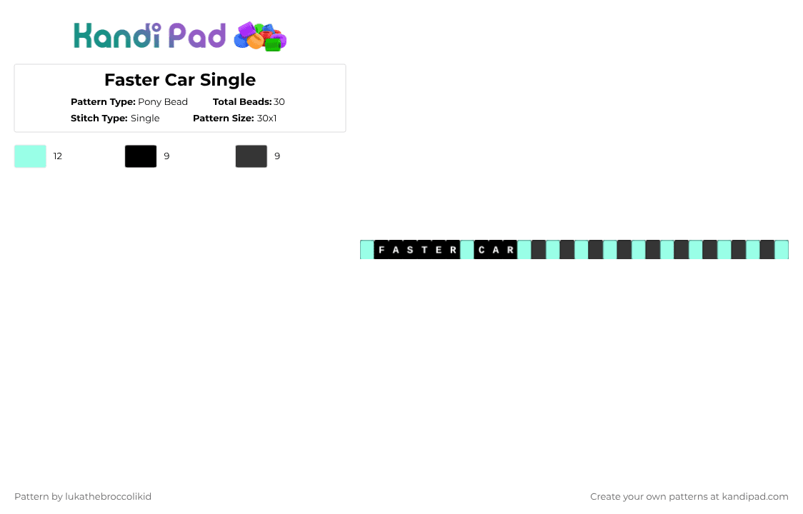 Faster Car Single - Pony Bead Pattern by lukathebroccolikid on Kandi Pad - black,light blue