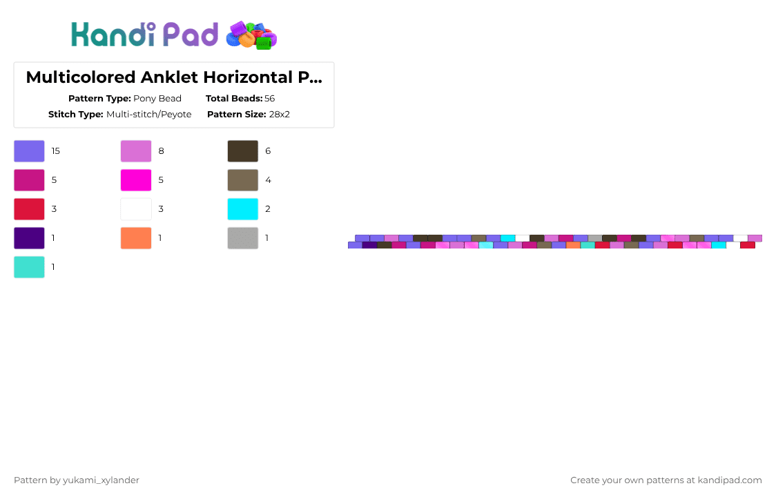 Multicolored Anklet Horizontal Peyote - Pony Bead Pattern by lukathebroccolikid on Kandi Pad - blue,brown,pink