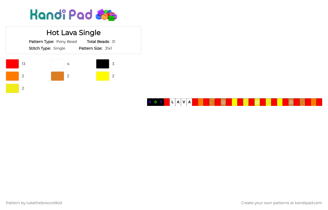 Hot Lava Single - Pony Bead Pattern by lukathebroccolikid on Kandi Pad - red