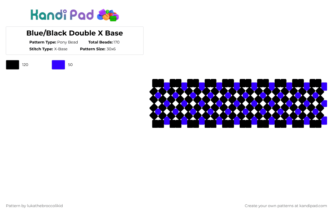 Blue/Black Double X Base - Pony Bead Pattern by lukathebroccolikid on Kandi Pad - black,purple