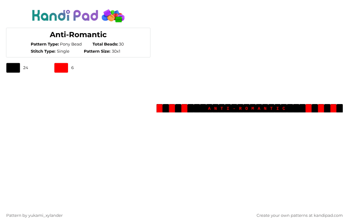 Anti-Romantic - Pony Bead Pattern by lukathebroccolikid on Kandi Pad - black