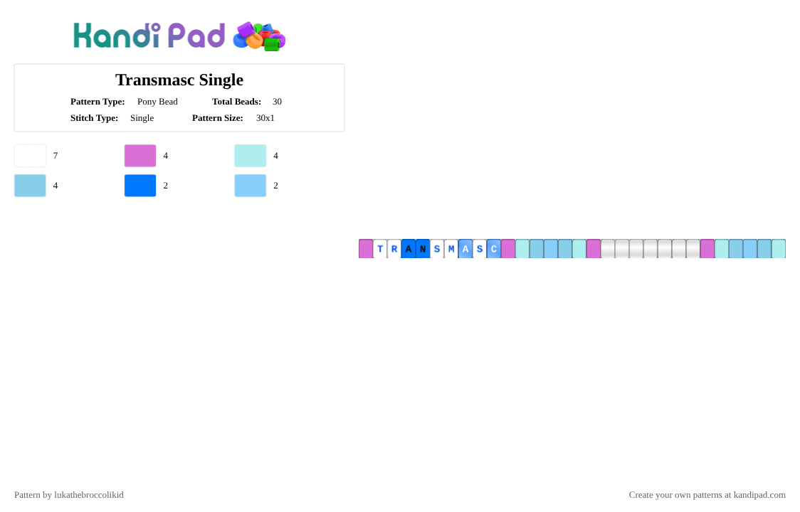 Transmasc Single - Pony Bead Pattern by lukathebroccolikid on Kandi Pad - light blue