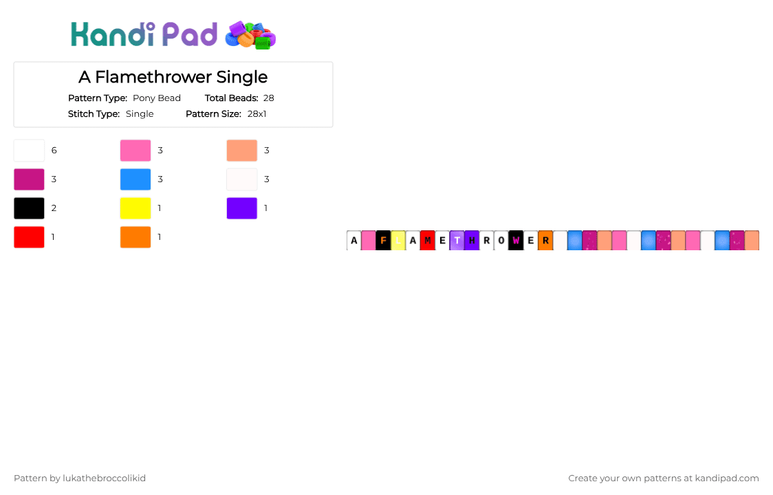 A Flamethrower Single - Pony Bead Pattern by lukathebroccolikid on Kandi Pad - orange,pink,light blue