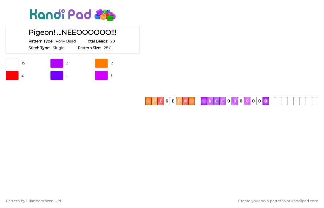 Pigeon! ...NEEOOOOOO!!! Single - Pony Bead Pattern by lukathebroccolikid on Kandi Pad - white,purple