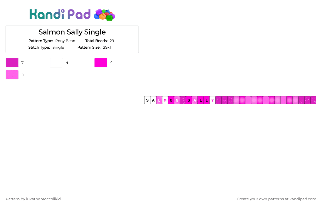 Salmon Sally Single - Pony Bead Pattern by lukathebroccolikid on Kandi Pad - pink