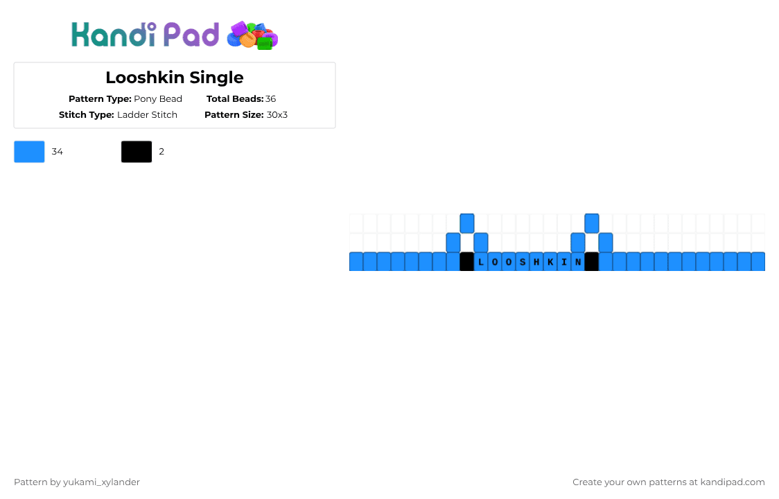Looshkin Single - Pony Bead Pattern by lukathebroccolikid on Kandi Pad - light blue