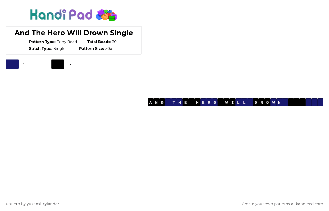 And The Hero Will Drown Single - Pony Bead Pattern by lukathebroccolikid on Kandi Pad - purple,black
