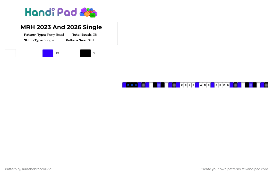 MRH 2023 And 2026 Single - Pony Bead Pattern by lukathebroccolikid on Kandi Pad - purple,white
