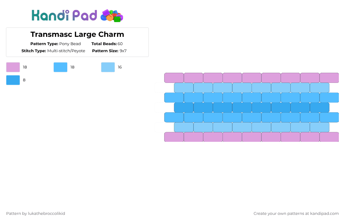 Transmasc Large Charm - Pony Bead Pattern by lukathebroccolikid on Kandi Pad - pink,light blue